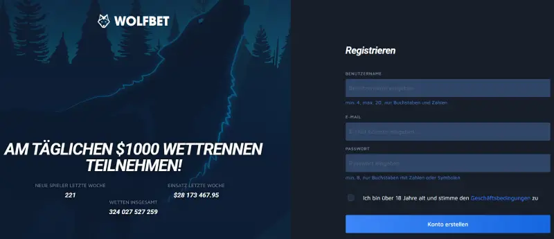 WolfBet Casino Registrierung
